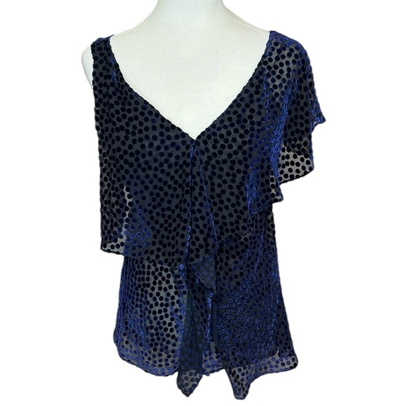 DFV Velour Polkadots Blouse Navy - Picture 1 of 5